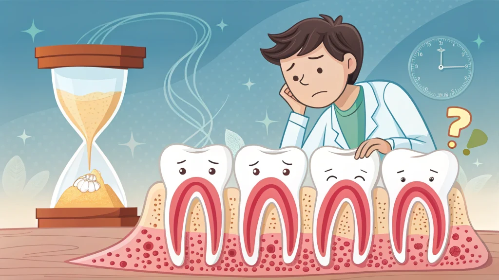 歯周病を心配する歯医者と悲しむ歯たち