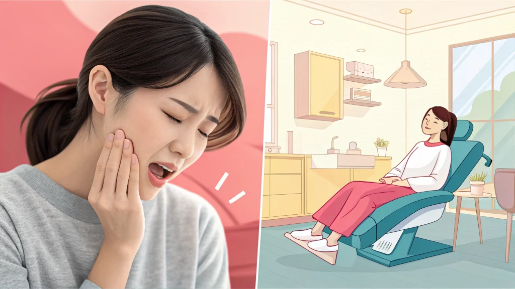 歯が痛い女性が歯医者の治療で楽になった様子