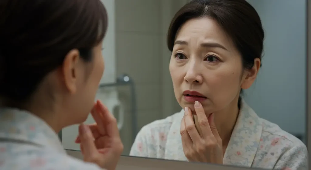 歯周病で歯がぐらぐらして抜けないか心配している女性