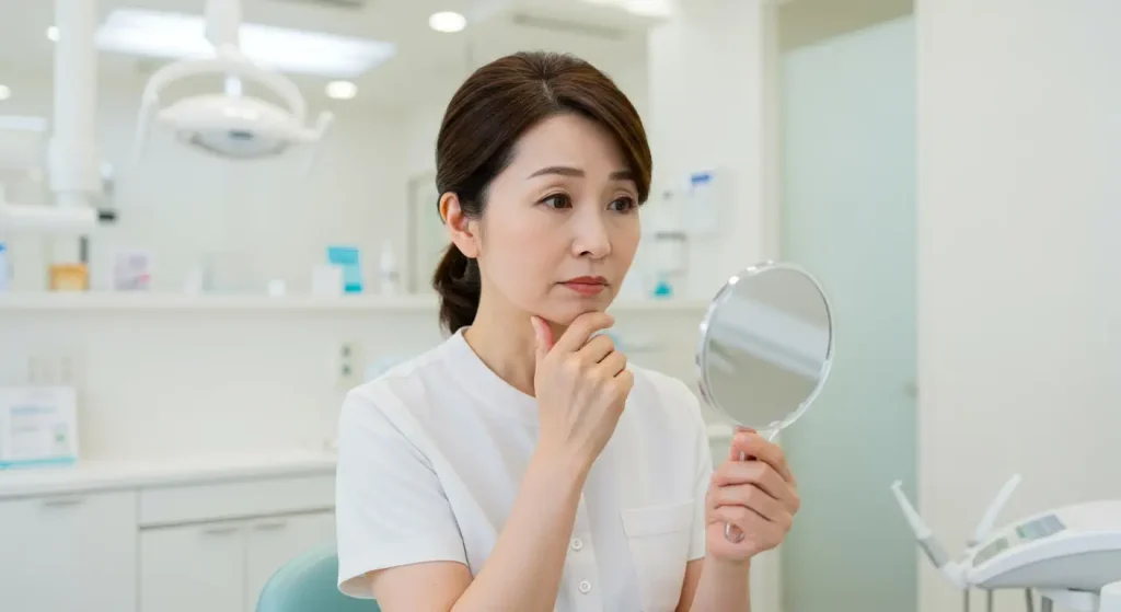 歯医者で歯周病治療をする決意をしてる女性