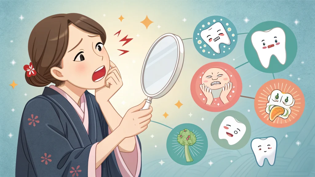 歯周病のセルフチェックをしている女性