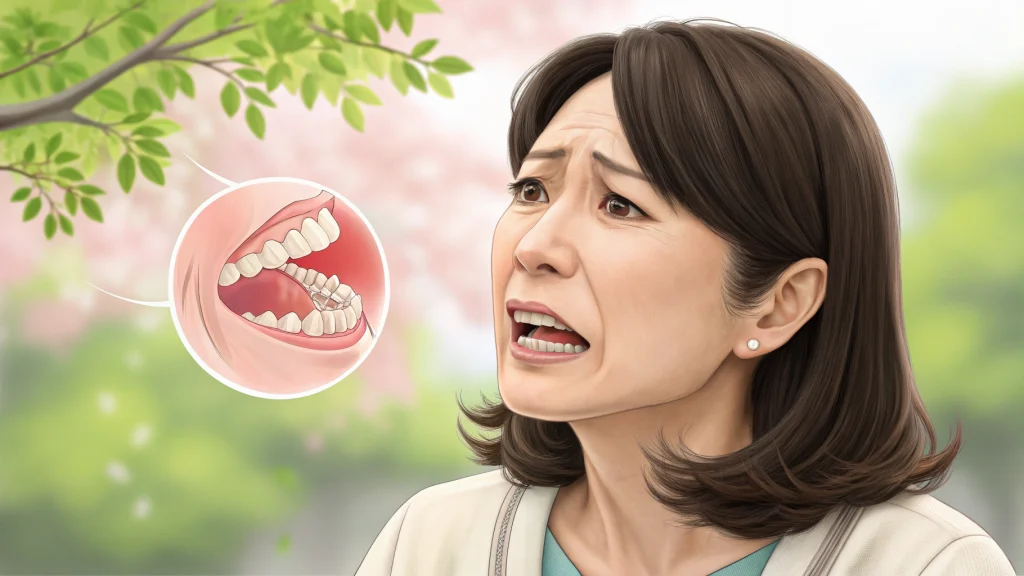 40代女性が歯周病の症状を心配している