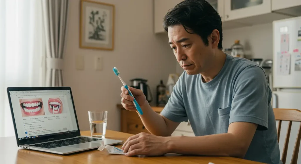 歯周病の口臭がセルフケアで治らず悩んでいる男性