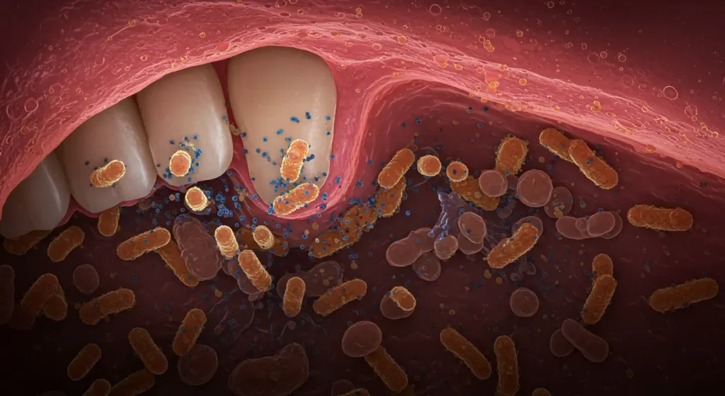歯周病で不快な口臭が出ているイメージのイラスト