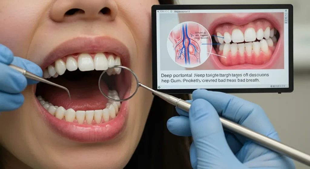 歯科医院で本格的な歯周病口臭治療を受けている女性