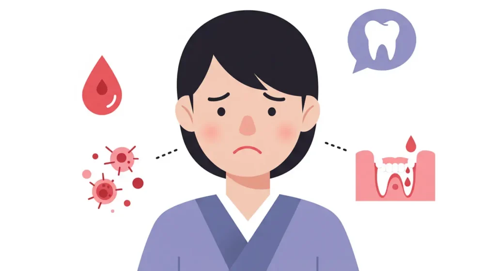 歯茎からの出血など歯のトラブルに悩む女性