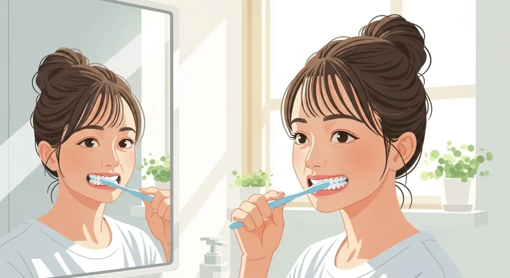 歯周病の臭いを悪化させないために歯を磨いている女性